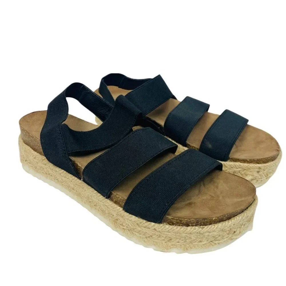 Madden Girl Black Elastic Strap Espadrille Wedge Sandals Sz 7